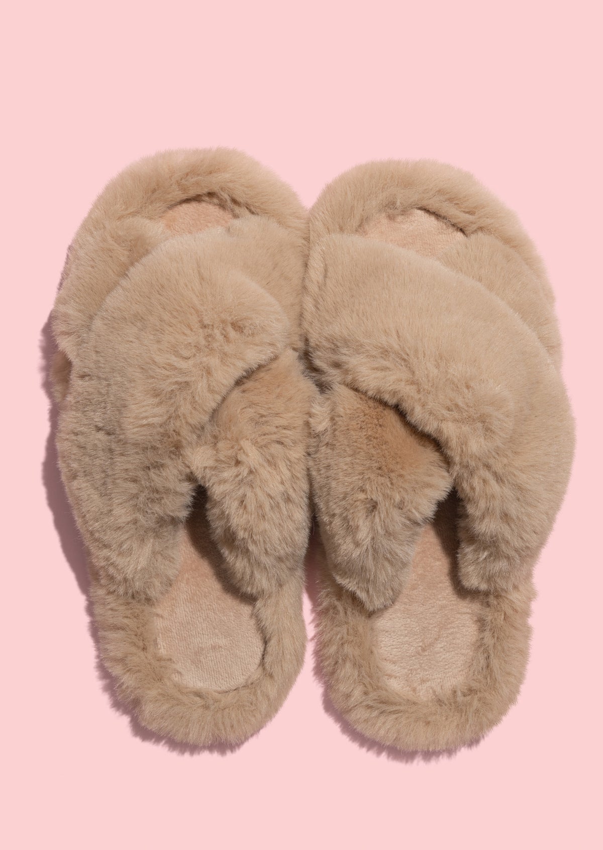 Fur Crossover Slide - Beige