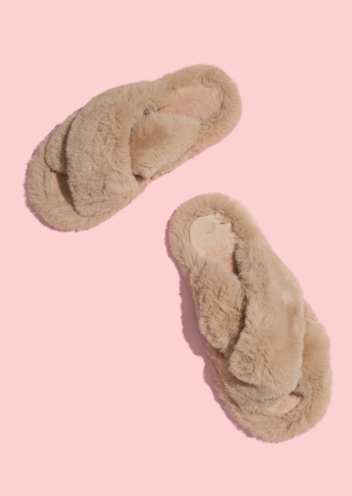 Fur Crossover Slide - Beige